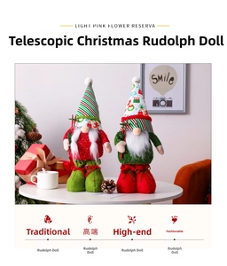 Close-up of telescopic Christmas gnomes in blue sequins and traditional Nordic design