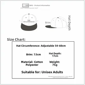 Size chart showing adjustable 54-60cm circumference for sequin baseball cap