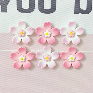 Pink and white gradient cherry blossom resin charms for DIY crafts and hair accessories