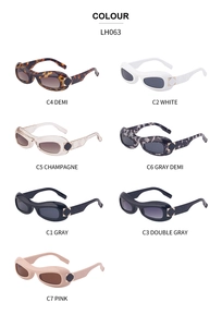 Detailed grid view of oval Y2K sunglasses in various colors with metallic temple hinges