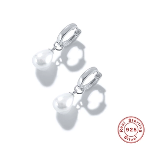Minimalist S925 sterling silver hoop earrings with elegant white teardrop pearls
