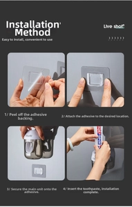 Step-by-step wall installation guide for the grey automatic toothpaste squeezer holder