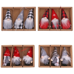 Set of 12 Christmas gnome ornaments with knitted hats and plaid patterns in gift boxes