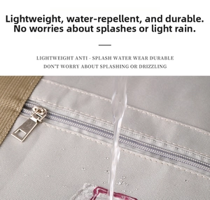 Close-up of waterproof Oxford fabric showing water-resistant droplets and durable stitching