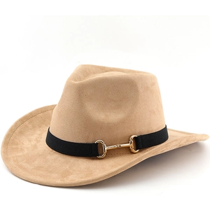 Wide Brim Fedora Hat Faux Suede Retro Western Cowboy Style With Horsebit Buckle Decorative Band For Men Women Jazz