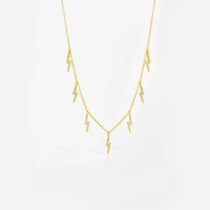 S925 sterling silver lightning bolt necklace with gold plating and zircon inlay stones