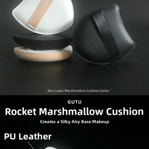 Macro shot of Rocket Marshmallow makeup puff in soft non-latex material with PU leather
