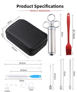 Paramètres de taille détaillés pour le kit d'injecteur de viande BBQ en acier inox