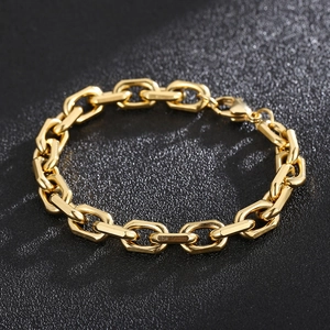 Detail of 18K gold-plated stainless steel cross chain bracelet with high-gloss finish