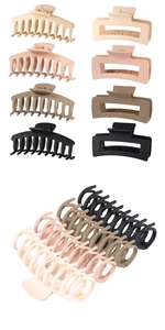 Detailed view of matte large hair claws in Morandi colors for non-slip styling