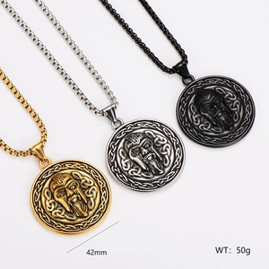 Viking relief pendant necklaces in gold, silver and black colors, 42mm diameter size