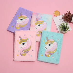 Unicorn Plush Notebook Embroidered Sequin Soft Stationery Journal For Students School Office Cute