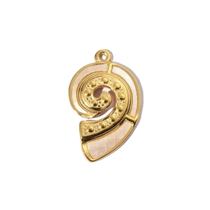 Detailed view of a spiral nautilus golden pendant with cream diamond textured inlay