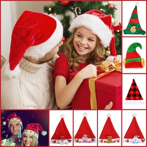 Bonnets de Noël festifs en peluche, styles rouge, rayé et à carreaux pour petits et grands