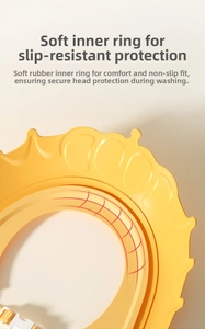 Detail of adjustable crown bath hat featuring a soft non-slip inner silicone layer