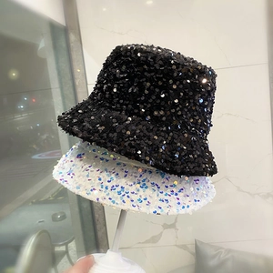 Women Fashion Iridescent Sequin Bucket Hat Shiny Glitter Basin Hat Street Style Sunshade Cotton Polyester Casual Fisherman Cap