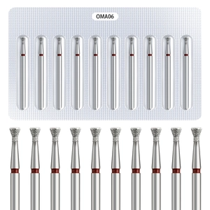 Macro detail of 10-piece inverted cone diamond nail drill bits for Russian manicure