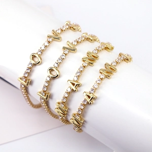 Fashion Copper Zirconia LOVE MAMA Letter Bracelet Gold Plated Adjustable Tennis Chain Jewelry Mother's Day Gift For Women