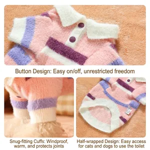 Pink and purple striped pet sweater with warm polo collar and ribbed cuffs for small dogs
