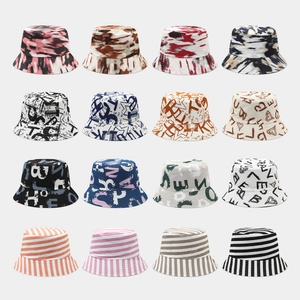 Graffiti Tie-Dye Striped Bucket Hat Polyester Sun Protection Outdoor Casual Street Style Unisex Double-Sided Wear