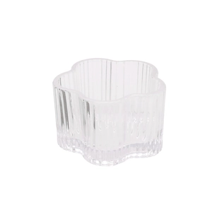 Nordic minimalist clear glass petal candle holder with elegant ribbed texture for home decor