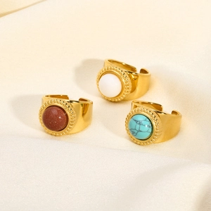 18K gold plated stainless steel rings with turquoise and natural stones on silk