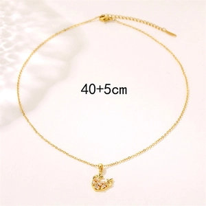 Golden micro-pave zircon deer necklace with 40+5cm chain length measurement on white