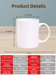 Detailed dimensions and specs of 350ml bone china music theme mug in white finish