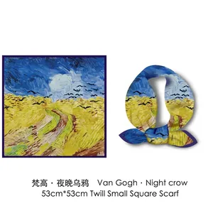 Foulard Carré Artistique En Satin De Twill Peinture À L'huile Rétro Style Classique Écharpe De Cou Bandeau Élégant Accessoire De Mode