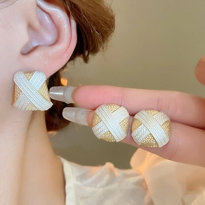 Orecchini A Lobo Geometrici Retro Con Perno In Argento Sterling 925 Motivo A Trama In X Gioielli Bicolore Per Donna