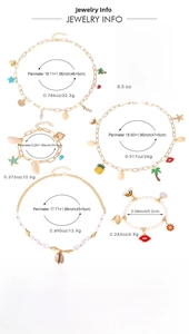 Detailed specs of bohemian ocean charms including shell, starfish, and pineapple jewelry sets