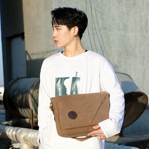 Classic khaki canvas messenger bag for men, minimalist outdoor casual shoulder satchel