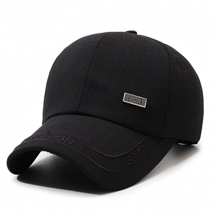 Black men's herringbone baseball cap with SPORT metal badge and FASHION embroidery