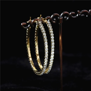 Oversized gold crystal hoop earrings with sparkling rhinestones for women jewelry
