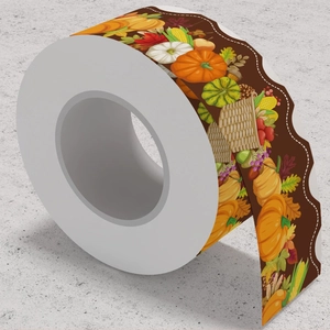 Detail of wavy autumn harvest bulletin border with pumpkin and corn patterns