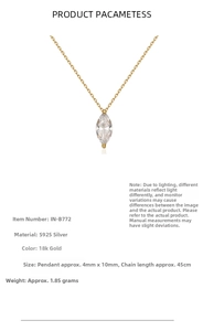 S925 silver necklace with 18K gold plating and 4x10mm marquise cut cubic zirconia