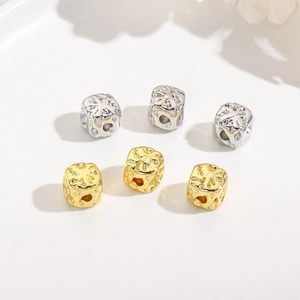 Vintage Hollow Cube Copper Beads Metal Plated Square Spacer Beads For DIY Bracelet Necklace Jewelry Making Retro Pattern