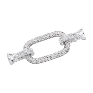 Macro shot of silver plated jewelry clasp with zircon pavé detail for pearl necklaces