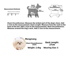 Guide des tailles pour robe de fête pour chien avec mesures du poitrail et du dos
