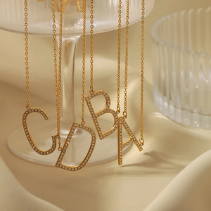 Elegant 18k gold plated stainless steel letter necklaces with crystal A B C D pendants