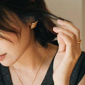 Modern 18K gold plated stainless steel jewelry set with earrings, necklace and rings