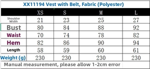 Detailed size chart for the striped halter vest top including length and bust measurements