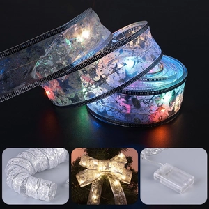 Silver mesh Christmas ribbon with colorful LED lights for tree decoration