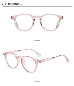 Detail view of pink transparent eyewear frame with high-quality metal and acetate materials