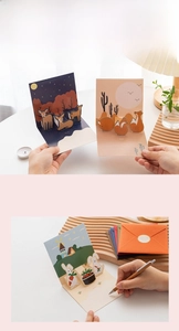 3D pop-up greeting card set with forest animals, colorful envelopes and thank you stickers