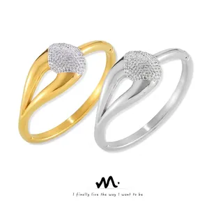 Chic Geometric Cross Bangle Bracelet For Women Inlaid Rhinestone Stainless Steel Gold Plated Minimalist Jewelry