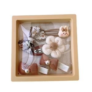 Milk tea brown hair accessory gift set for girls with floral bows and rabbit clips
