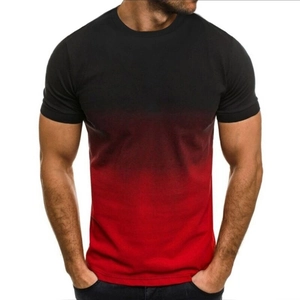 Men T-Shirt Short Sleeve Gradient Crew Neck Casual Sporty Cotton Blend Breathable Lightweight Fashionable Top Male