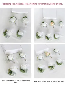 Detailed views of faux rose corsages in boxes with dimensions 15x15x5cm and 18x18x5cm