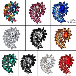 Vintage Large Crystal Floral Brooch Alloy Rhinestone Pin For Women Suit Dress Wedding Party Accessory Elegant Jewelry